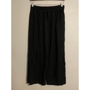 Nary Womens Pant Medium Black Linen Blend Wide Leg Pull On Sustainable Lagenlook